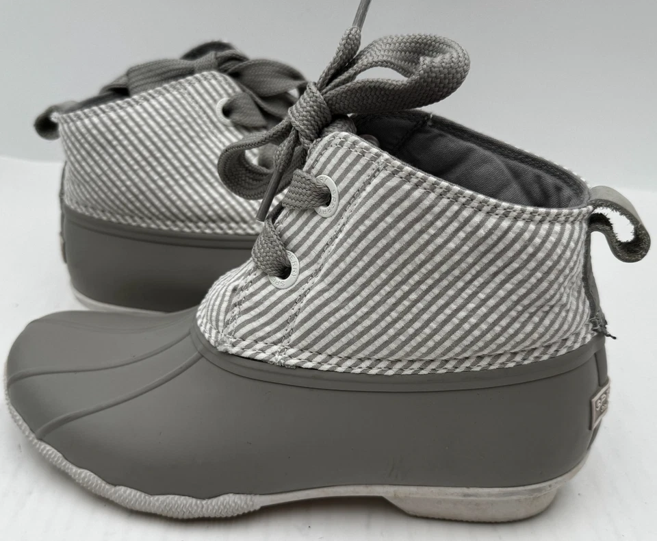Sperry Saltwater Seersucker Women's Duck Boot Size 8.5 Gray White Striped 'Boot - Image 3 of 4