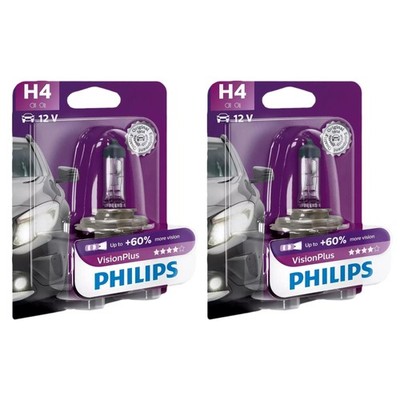 2x Philips VisionPlus H4 Halogen bis zu 60% mehr Licht 60/55W 12V Autolampen