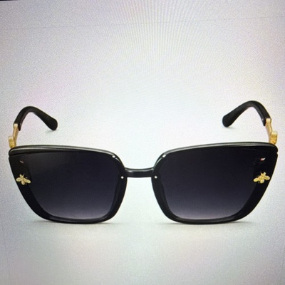 #ad Gucci Black Square Sunglasses Gold Bee Detail Women One Size Plastic $18.99