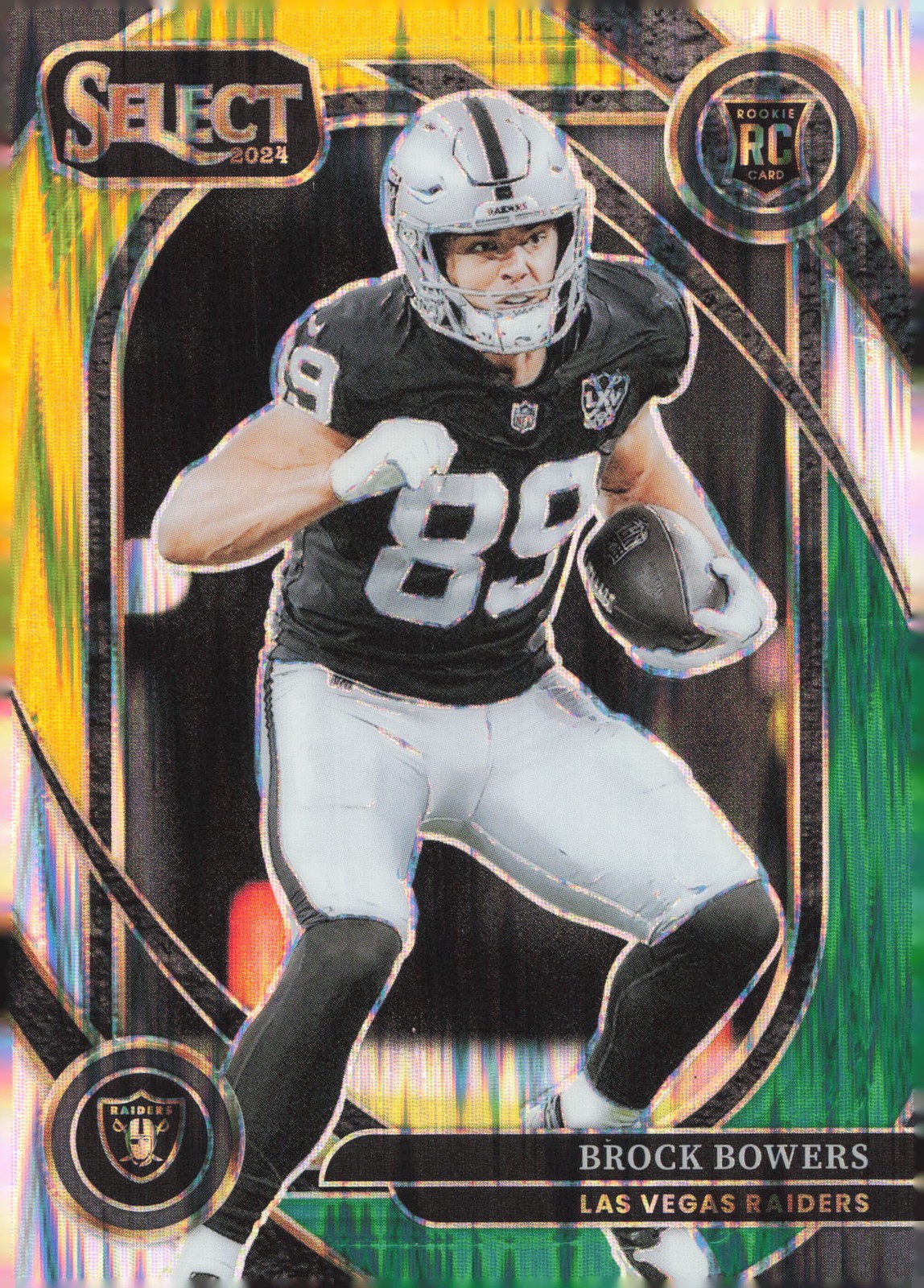 2024 Panini Select #222 Brock Bowers Green & Yellow Prizm Shock