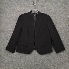Nine West Blazer Womens 8 Black Long Sleeve Open Front Cropped Career Jacket