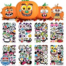 64 Pack Halloween Pumpkin Face Stickers for Kids Toddlers - Large Decorating