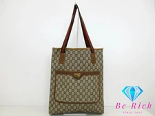 Gucci Plus Tote Bag Shoulder Vertical Gg Beige Brown Sherry Webbing Logo Old Vin