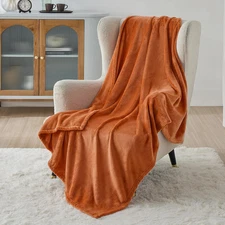 Gentlesoft Fleece Blanket Twin Size Burnt Orange - 300GSM Lightweight Plush Fuzz