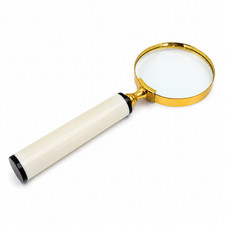 Classic Magnifying Glass with Gold-Tone Frame, White Handle, Reading Magnifier