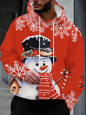 Snowman Christmas Hoodie Red Winter Holiday Snowflake Print Festive Unisex