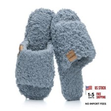 Fuzzy Open Toe Slippers for Women Indoor with Comfy Memory Foam  9-10 Blue