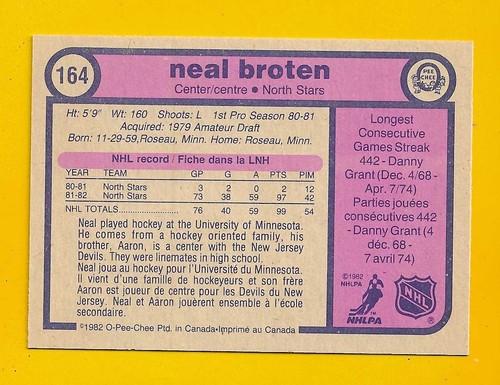 69757 1982-83 O-Pee-Chee #164 Neal Broten RC BK$30 - Imagen 2 de 3