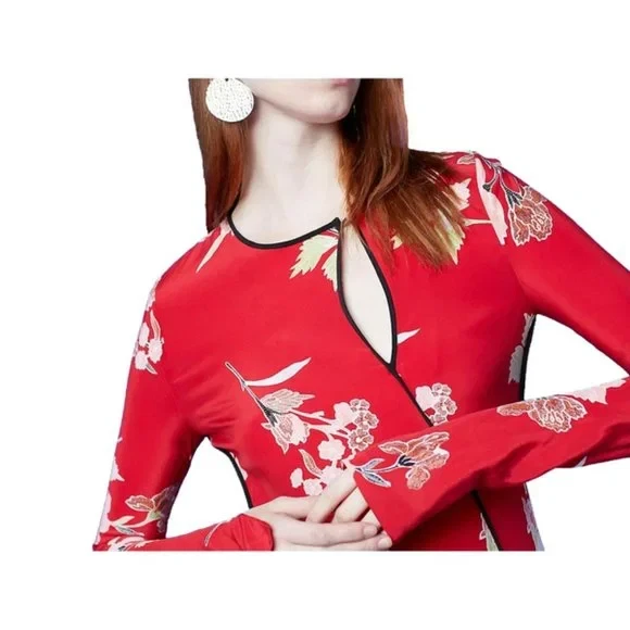 DIANE VON FURSTENBERG Dress US 6 UK 8 Red Floral Everton Print Long Silk - Image 4 of 4