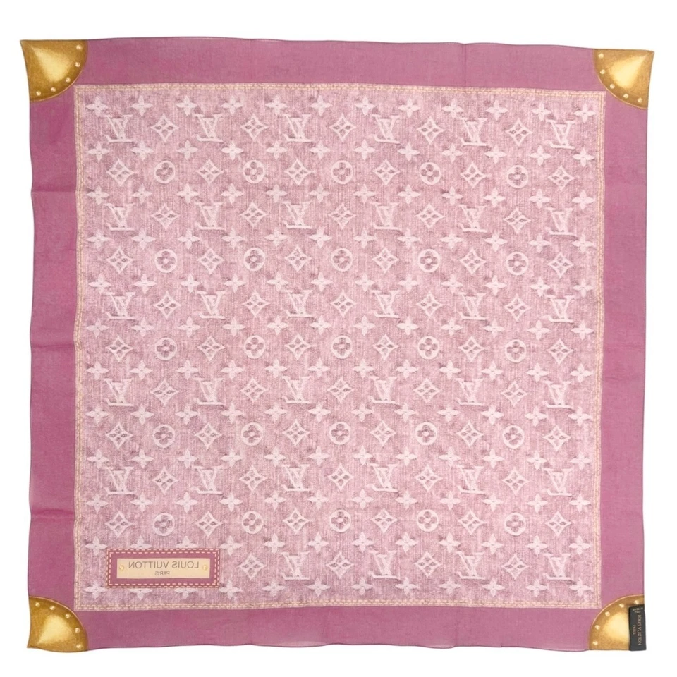 LOUIS VUITTON Vintage Monograma LV Logo Bufanda Envoltura Bandana Accesorio Algodón Rosa Foto 2 de 4