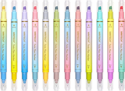 12Ct Dual Tip Highlighter Markers Fine & Chisel Pastel Pens for Journaling Art