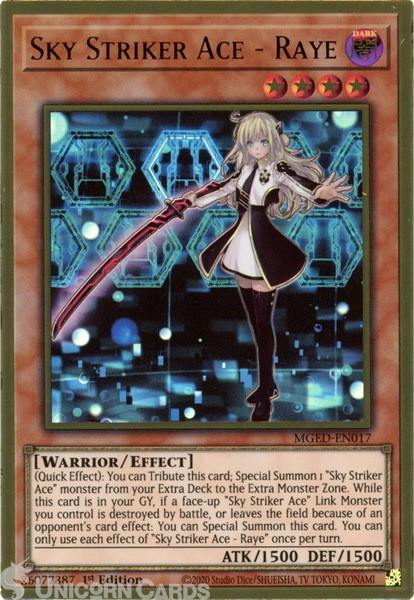 MGED-EN017 Sky Striker Ace - Raye Premium Gold Rare 1st Edition Mint YuGiOh Card