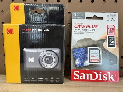 Kodak PIXPRO FZ55 16MP 5x Zoom Wide Angle Digital Camera w/ 128GB Memory Card