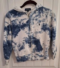 Polo Ralph Lauren Womens Tie Dye Hoodie Sweatshirt Blue White Zip Size S/P 8