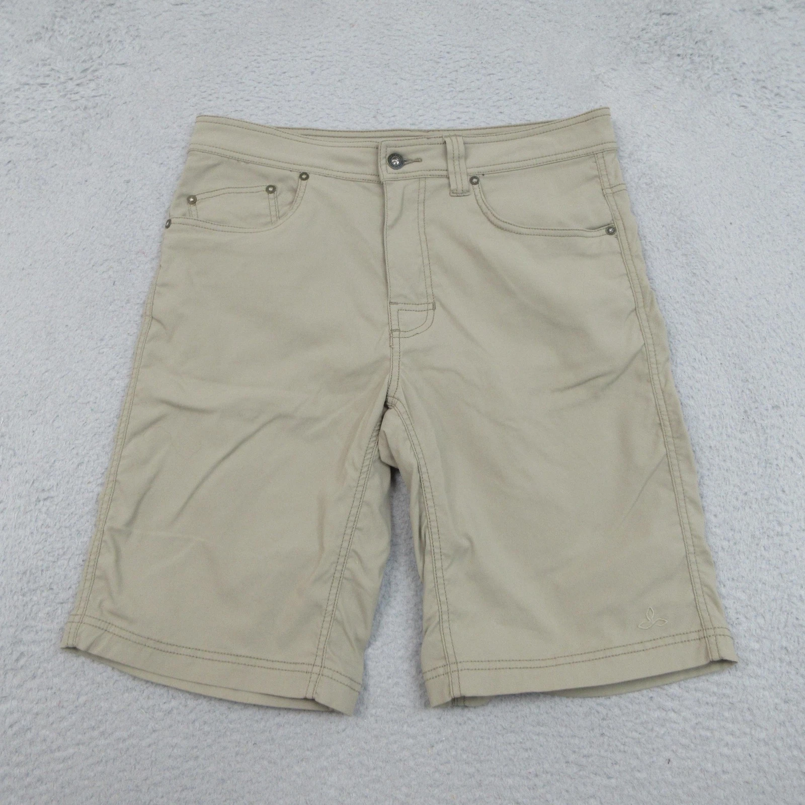 PrAna Breathe Shorts Mens 32 Beige Stretch Nylon 11" Inseam Travel Hiking Casual