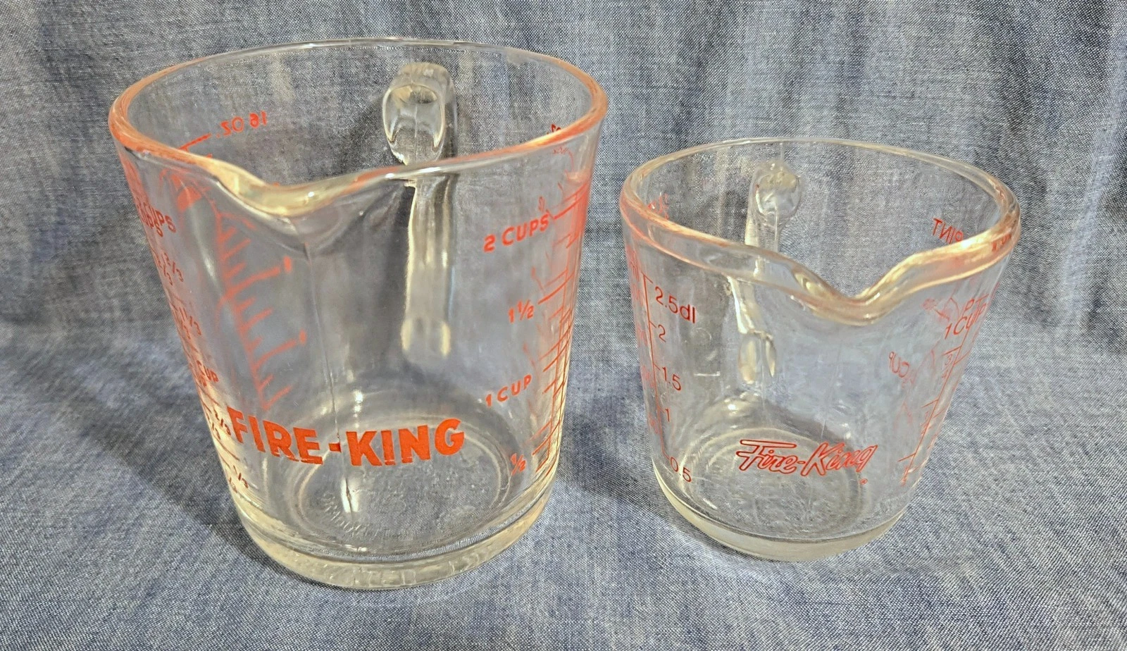 2 Vintage Fire King Anchor Hocking Measuring Cups