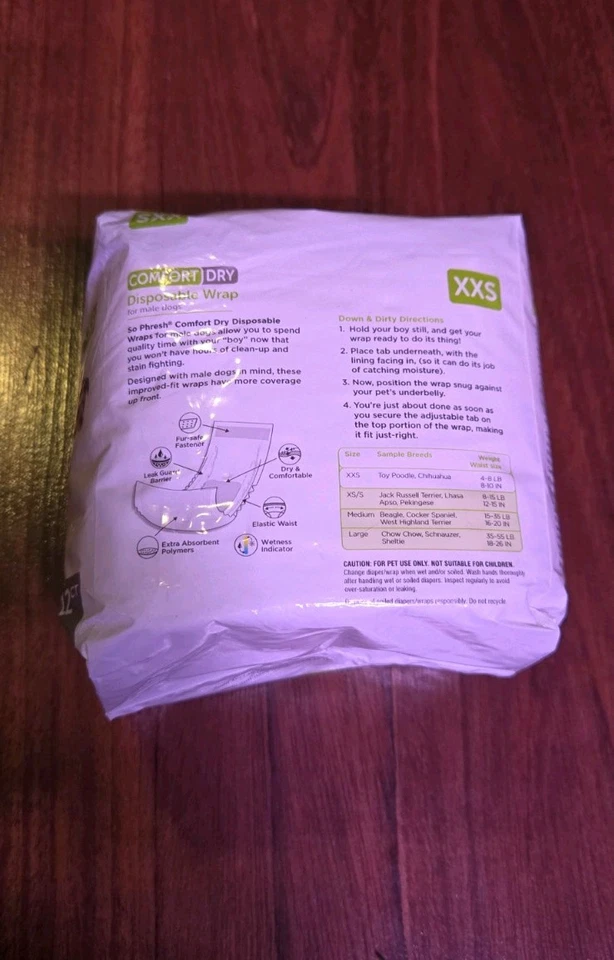 Одноразовые подгузники So Phresh Comfort Dry для собак мужского пола, упаковка 12 шт., 4-8 фунтов - Изображение 2 из 2