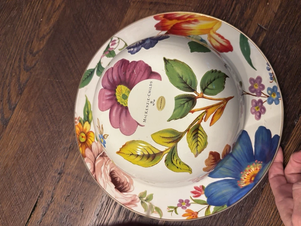 Cuenco para servir McKenzie Childs esmalte flor mercado con borde dorado Foto 3 de 3