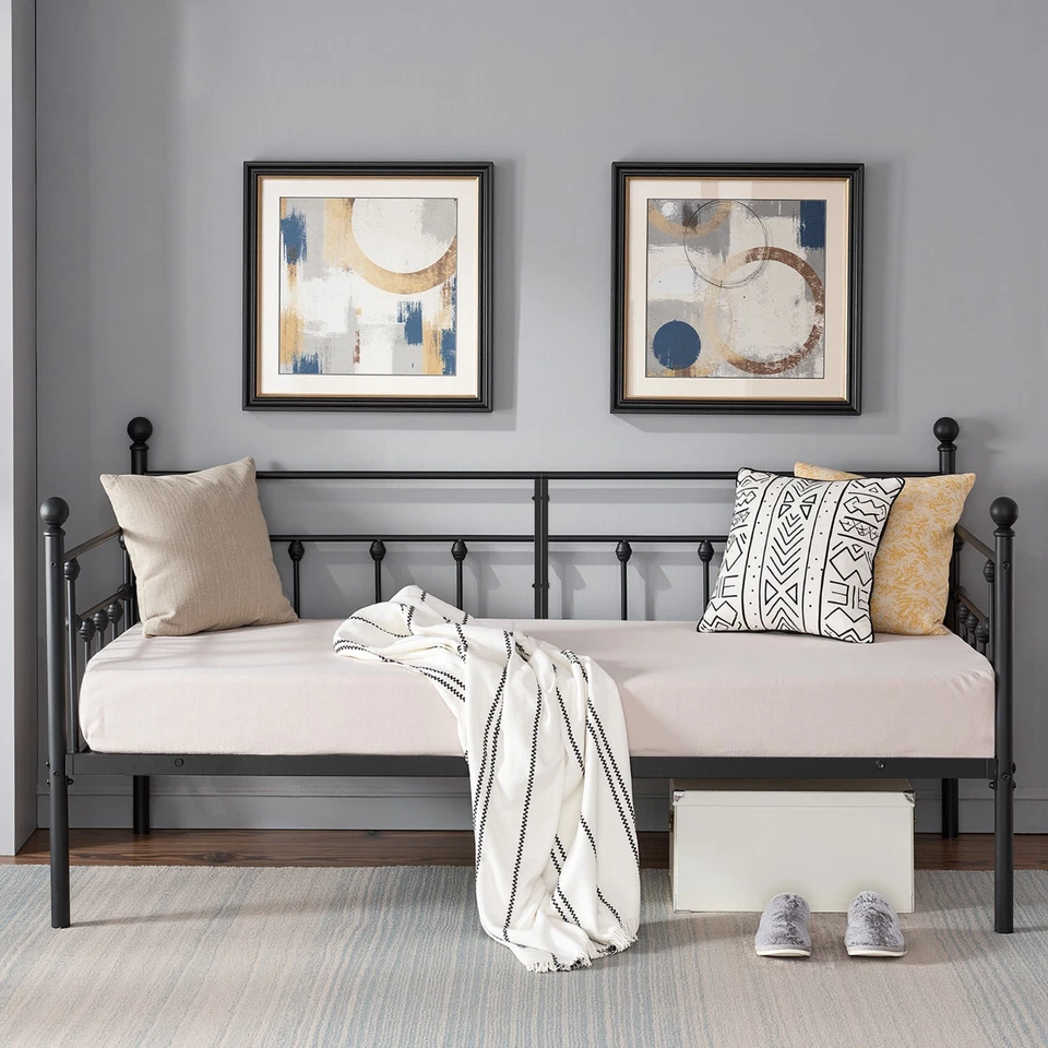 Metal Daybed Frame Twin Size with Headboard Heavy Duty Slats Platform Sofa Bed - Image 4 of 4