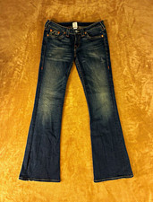 VTG True Religion Bobby Jeans Women 31 Dark Blue Low Rise Bootcut Flare USA Made