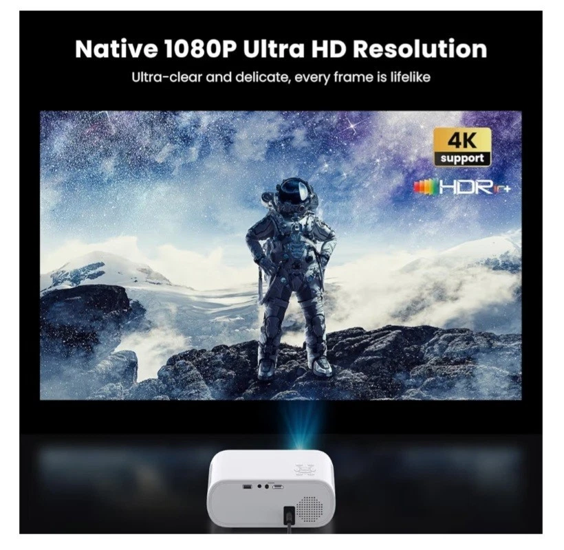 【Official Licensed Netflix】HOMPOW Smart Mini Projector W/WiFi and Bluetooth 4K - Image 2 of 4