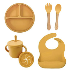 Food Grade Silicone Child Dish Set Baby Feeding Bowl Suction Plate Straw Cup Woo