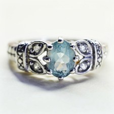 Size 7, vintage sterling silver handmade ring, 925 with blue topaz and cz