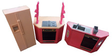 J Arco Vtg Lot Barbie Doll Kitchen SINK STOVE OVEN DISHWASHER FRIDGE Pink Peach