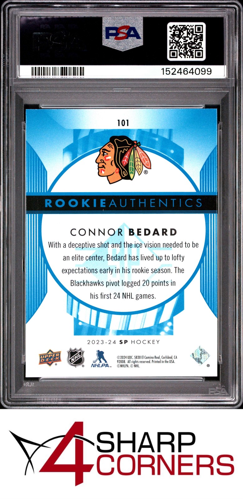 2023 UPPER DECK SP BLUE #101 CONNOR BEDARD RC PSA 9 view 2