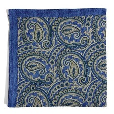 Blue Paisley Ramie Pocket Square Handmade 