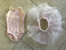   Danskin Girls Pink Ballet Leotard Body Suit  Tulle Tutu w/ Flowers Applique S