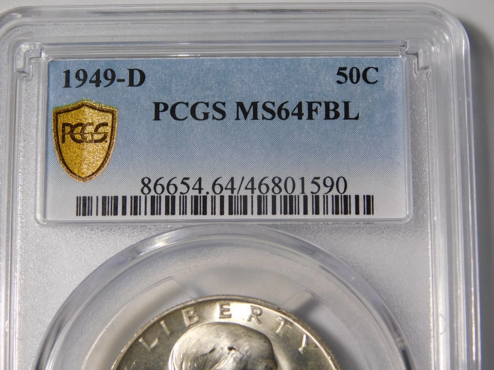 1949-D  FRANKLIN SILVER COIN HALF DOLLAR GOLD SHIELD PCGS GRADED MS64FBL - Image 4 of 4