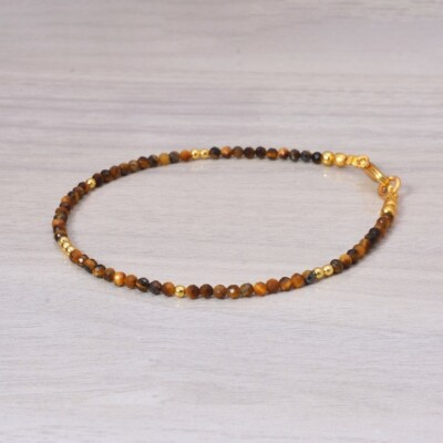 A++Tiger's eye Healing Faceted Round Gemstone Gold Filled Beads 6-8'' Bracelet