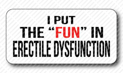 I PUT THE FUN IN ERECTILE DYSFUNCTION Gag Joke Prank Hard Hat Toolbox Sticker