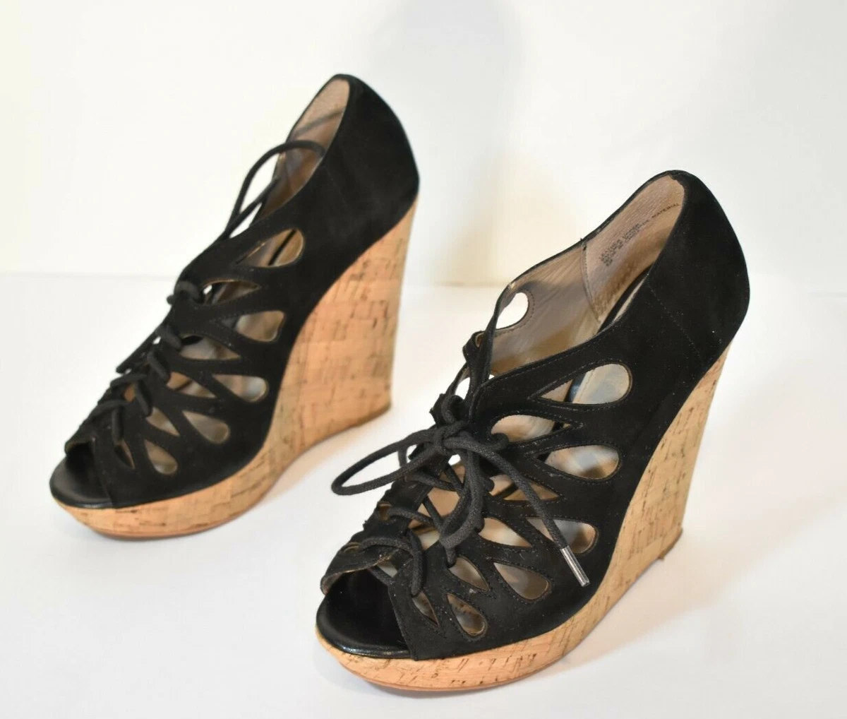 Women s Hinge Nordstrom Cork and Leather Wedge Lace Up Sandals Size 6M