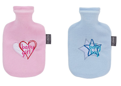 Fashy Baby Wärmflasche Kinderwärmflasche mit Bezug, 0,8 Liter - rosa oder blau