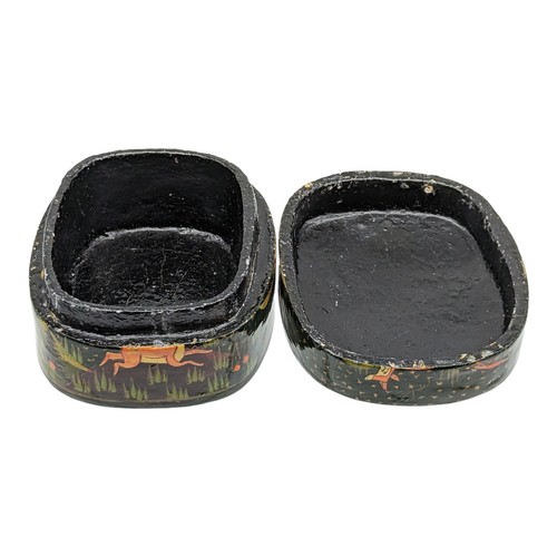 HandPainted Kashmiri Squoval Box Lion, Antelopes,Fox And Wild Animals In Forest - Picture 8 of 14