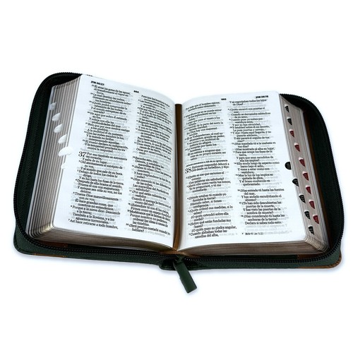 Biblia de Bolsillo con Cierre RV1960 imit piel verde/café con indice - Picture 3 of 3