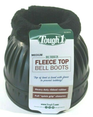 Tough-1 Heavy Rubber Ribbed Black X-Large Bell Boots w/Fleece Lined Top 66-26678