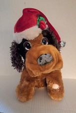 Dan Dee Singing Plush Christmas Dog W Red Santa Hat Tan/Brown Some Animation 12"