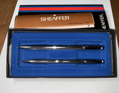 Sheaffer Stainless Steel Ball Point PEN & PENCIL Set White Dot Vintage Pouch Lot