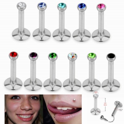 5pcs Steel Crystal Labret Ring Bar Internal Thread Monroe Lip Ear Stud Piercing