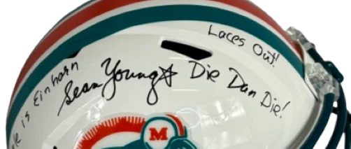 Casco Sean Young Triple Inscrito Tamaño Completo NFL Miami Dolphins Certificado de Autenticidad JSA Foto 3 de 3