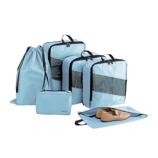 Compression Packing Cubes for Suitcases, Space-Saving Packing Cubes 6 Set Blue-image
