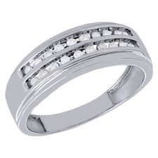 10K White Gold Mens Diamond Wedding Band 8mm Channel Set Engagement Ring 1/4 Ct.