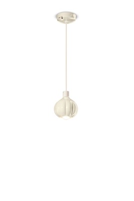 Hängeleuchte Keramik Retro D: 13 cm rund H: max. 134 cm Creme E14 Hängelampe