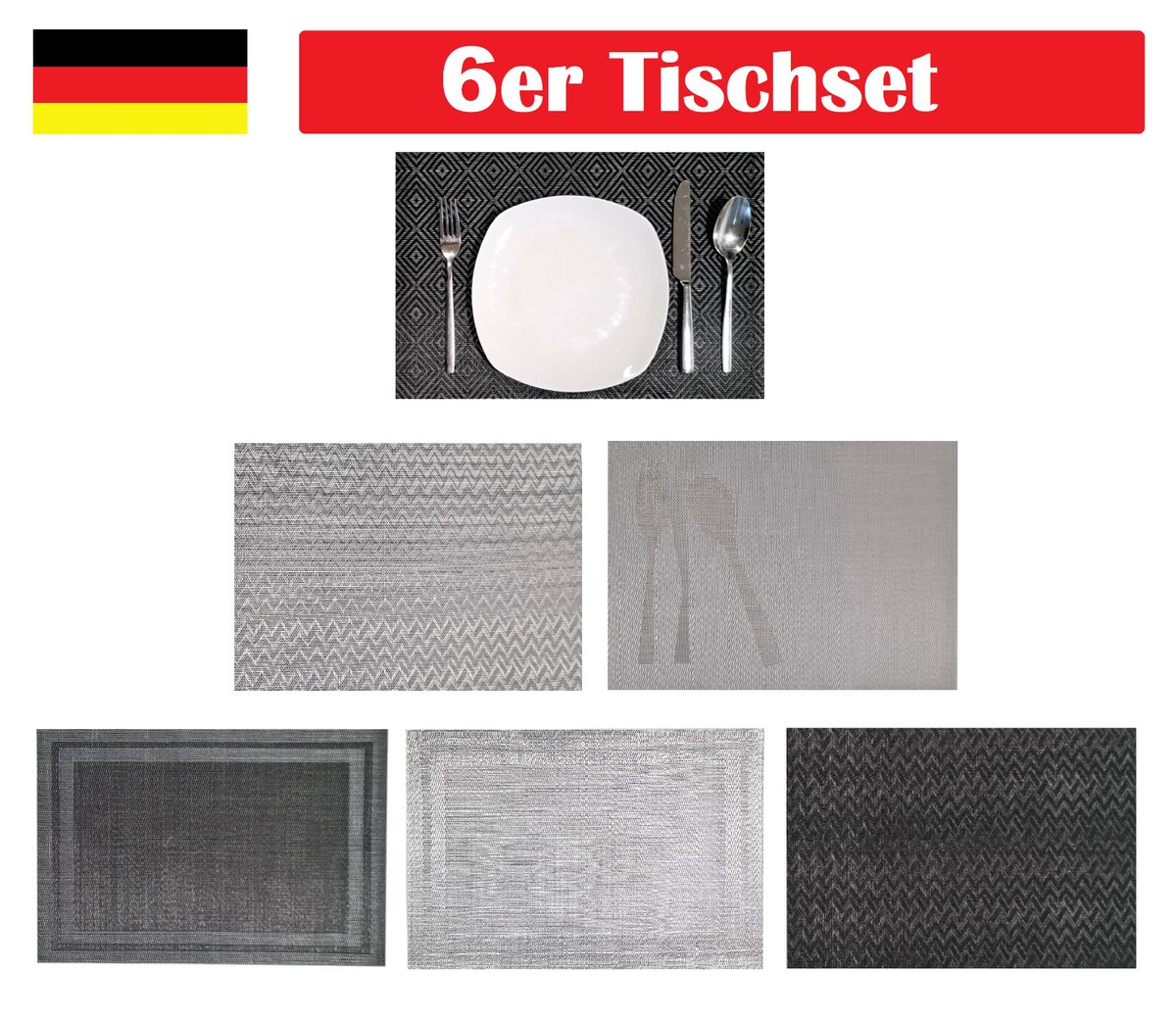 6er Set Tischset 30x45cm PVC Platzset Untersetzer Abwaschbar Platzdeckchen