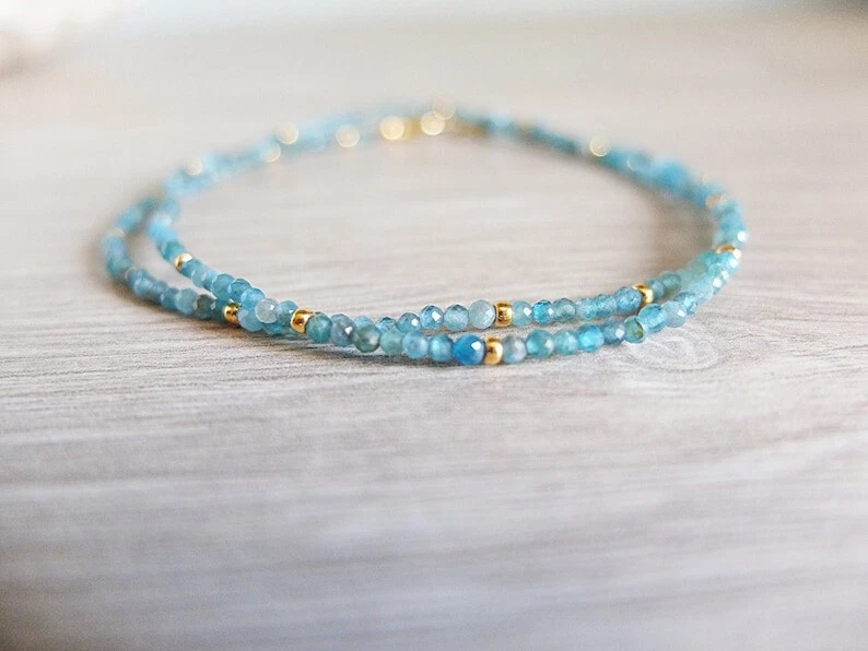 Ожерелья ручной работы с круглыми драгоценными камнями заполненными золотом бусинами ограненные апатитом A+ 18 дюймов - Изображение 3 из 4