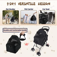 Dog Stroller Cat Stroller Pet Carriers Bag 4 Wheels for Small Medium Dogs Black