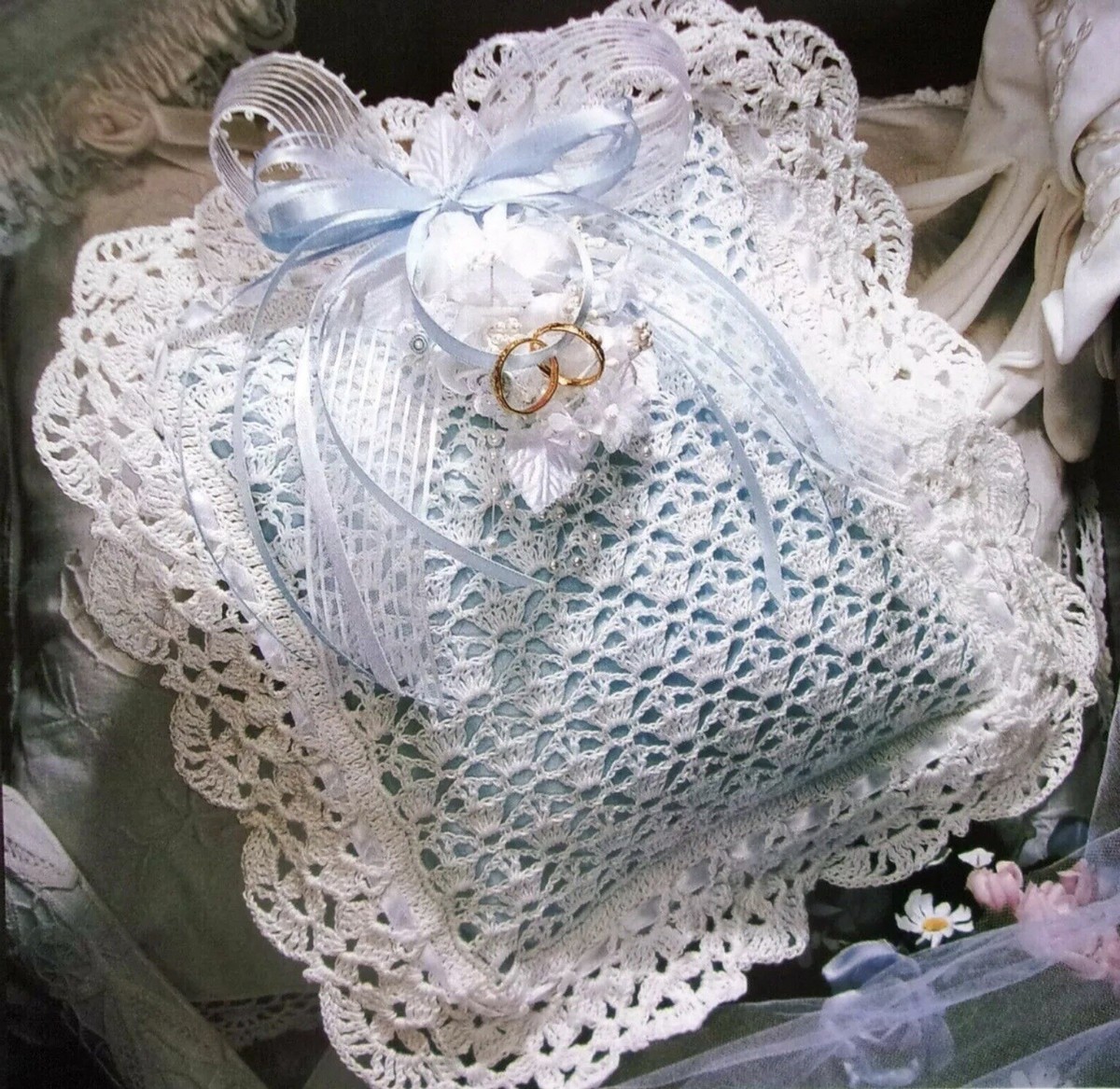 Wedding Pillow Ring Bearer Crochet Pattern DIY Keepsake Pillow Instructions  VTG